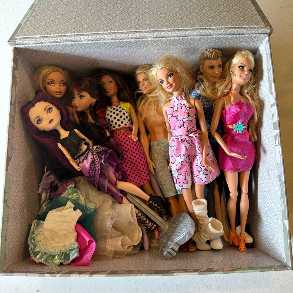 Lot of 16 Barbie’s and ken dolls. Includes accessories.